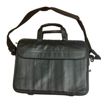 Vintage Dell Black Leather Padded 16 in Shoulder Strap Laptop Briefcase Bag picture