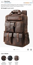 Masa Kawa Leather Backpack Vintage 15.6” Laptop Bag Multi Pockets Travel Brown picture