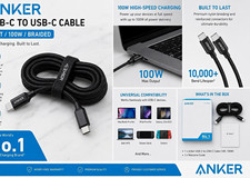 Anker USB-C to USB-C Cable 10 ft 100W Fast Charge Braided Black A8758 picture