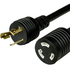L6-20 20A 250V 12/3 SJT Power Extension Cord - Black - 25ft picture