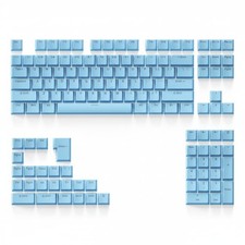 131 Keys PBT Keycaps Double Shot Shine Through OEM Light Blue Fits 61/68/75 picture