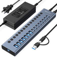 Acasis Power USB 3.2 Hub 10Gbps 16 Port On/Off Switch USB C/A Adapter for Laptop picture