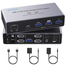 KVM Switch 2 Monitors 2 Computers USB C, Desktop + Laptop Dual Monitor Switch picture