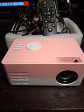 Portable Mini Projector - High Resolution - Pink and white - Remote and Wires picture