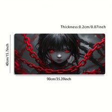 1pc Large Gaming Mouse Pad with Anime Girl & Red Lock Chains Design - Non-Slip picture