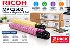 Ricoh MP C3502 Yellow Magenta Toner 2 Pack OEM 841648 841649 Factory Sealed picture