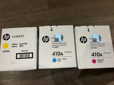 Authentic HP LaserJet 410A Ink Toner Cartridge Set Cyan Magenta Yellow open picture