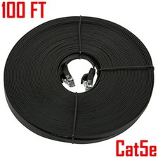 100ft Cat5E RJ45 Cable UTP Stranded Network Ethernet LAN Wire Cat5 Flat Black picture