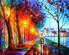 Landscape painting street light couple fall umbrella Custom Gaming Mat Desk picture
