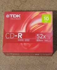 TDK CD-R 52X 80min 700MB Slim Case 10PK New And Factory Sealed  picture