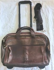 Solo New York Walker Brown Leather Laptop Telescopic Handle Rolling Briefcase picture