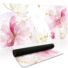 Pink Desk Mat Aesthetic Floral 35.4x15.7 Inch XXL Keyboard NonSlip Protector picture