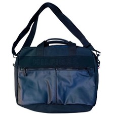 Tommy Hilfiger Black Laptop Shoulder Bag Debossed Logo Front Zip Pockets picture