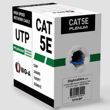 Plenum Cat5e Cable 1000ft Bulk CMP 24AWG Solid 4 Pair Cat 5e Ethernet Cord UTP picture