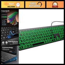 Large Print Light Up USB Wired Keyboard - Silent, Ergonomic Design, Easy Typing picture