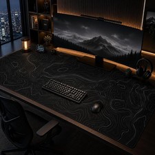 48x24 Inch Topographic Gaming Mouse Pad XXXXL,Extended Full Desk Mat Black picture