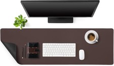Genuine Leather Desk Mat Large Desk Pad 47.2 x 15.7 Inch Non Slip Leather Tab picture