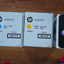 Three Pack HP Genuine CF410A(Black), CF411A(Cyan), CF412A(Yellow). Brand NEW picture