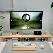Bamboo Dual Monitor Stand Riser Natural, 2-Tier Desk Monitor Riser for 2 Monitor picture