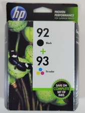 Set 2 Genuine Factory Sealed Original HP 92 Black & HP 93 Color Inkjets 2016-18 picture