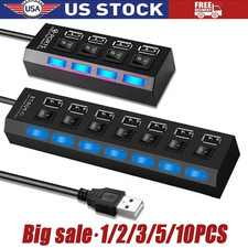 USB Hub 7 Port On/Off Switch High Speed Splitter AC Adapter Cable PC Laptop Lot picture