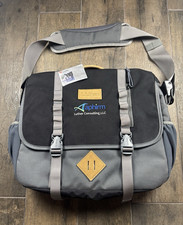NWT L.L.Bean Padded Solid Gray/Black Shoulder Messenger Laptop Bag W/ Embroidery picture