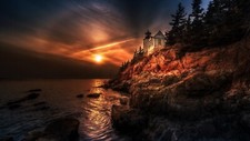 Landscape nature sunset sea coast lighthouse sky halo r Custom Gaming Mat Desk picture