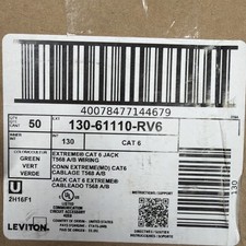 Box of 50 NEW Sealed Leviton 61110-RV6, eXtreme Cat 6 QuickPort Connector, Green picture