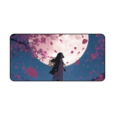 Silhouette Warrior Moon Sakura Desk Mat | Cherry Blossom Night Mousepad picture