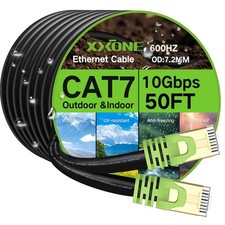 Outdoor Cat 7 Ethernet Cable 50ft, 26AWG Heavy-Duty Cat7 Networking Cord Patc... picture