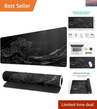 Large Anime Black Mouse Pad - Kanagawa Wave with Smooth Surface and Rubber Base picture