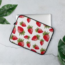 Cute Strawberry Neoprene Laptop Sleeve, Faux Fur Lined, Lightweight Laptop Case  picture