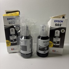 2 X EPSON 502 Ink Bottle ( 127ml ) Black - Genuine (1 Sealed 1 Open) picture