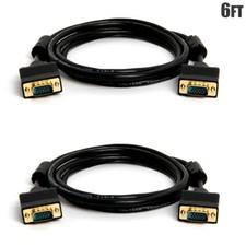 2 Pcs 6FT VGA SVGA HD15 Male to Male PC Monitor Video Cable Gold Plated Black picture