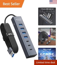 High-Speed 4Ft USB Hub with 7 Ports - Elegant Aluminum Design for Desktops picture