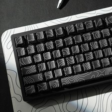 Black Topographic Keycaps, Double Shot PBT, Shine Through, Side Printed, Cherry picture