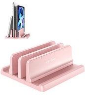 Vaydeer Vertical Laptop Stand for Desk, Dual Slots Plastic Holder Pink picture