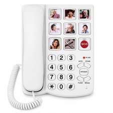 Corded Landline Phone Seniors 9 Big Buttons 110dB Loud Ringer White Phones picture