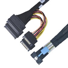 PCIe 5.0 MCIO x8 to 2 x SFF-8639 Cable for U.2 NVMe SSD with 15Pin Power, 2.1... picture