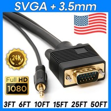 VGA+3.5mm Cable VGA to VGA Cord 3.5mm Audio SVGA Monitor Cord HD15 Video Cable picture