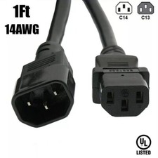 1FT 14AWG Power Cord Extension C13 to C14 IEC 320 3-Prong 14/3 Cable 125V 15A UL picture