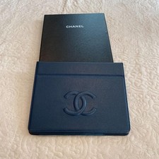 CHANEL iPad Case in Navy Blue Caviar Skin CC Logo Tablet Cover Vtg Italy used picture