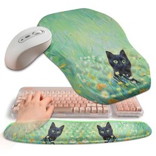 2in1 Ergonomic Wave Keyboard Mouse Pad Wrist Rest Memory Foam Oil Paint Cat picture