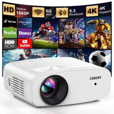 CEBORY Mini Projector, Native 1080P Full HD, 12,000 Lumens, 6000:1 Contrast, 5G picture
