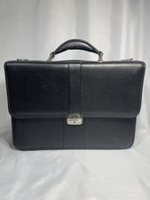 Samsonite Classic Leather Toploader Laptop Black Briefcase Bag w/Shoulder Strap picture