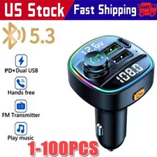 Bluetooth 5.0 Car Wireless FM Transmitter Adapter USB PD Charger AUX Hands LOT picture