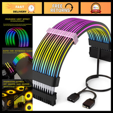 24Pin RGB PSU Cable Extension - 4-Side Black, 5V 3Pin Motherboard Sync picture