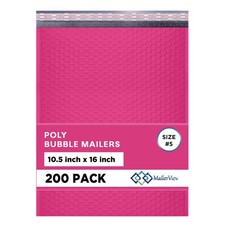 Hot Pink Bubble Mailers 10.5x16, Poly Padded Envelopes #5, 200 Pack picture