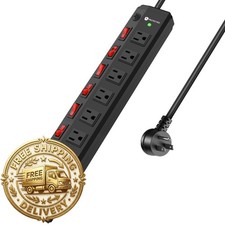 ANNQUAN 8 Outlet Heavy Duty Power Strip 8 Individual Switches 1200J Black 6FT picture