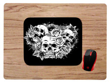 SKULL AND ROSES BLACK AND WHITE MOUSE PAD DESK MAT HOME OFFICE GR8 GIFT picture